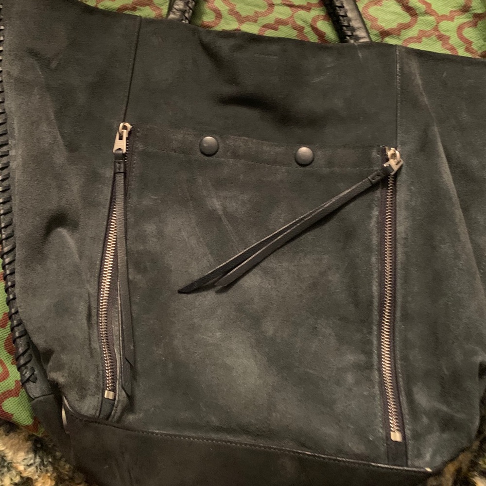 ALL SAINTS tote blue suede with leather handles